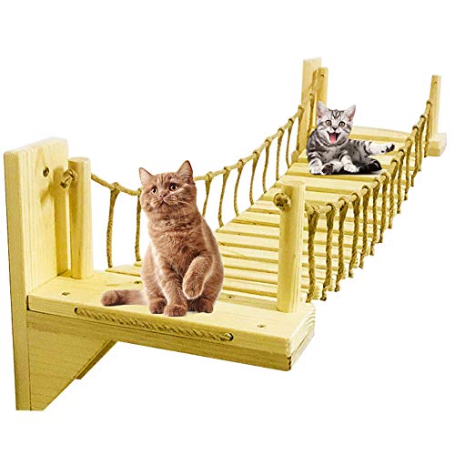 PLAFUETO Wooden Wall-Mounted Cat Bridge with 2 Fixed Brackets Cat Perch