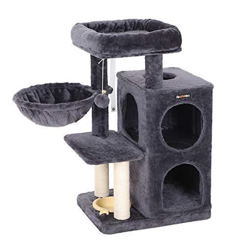 FEANDREA Multi-Level Cat Tree with Feeder Bowl, Sisal-Covered Scratching Posts