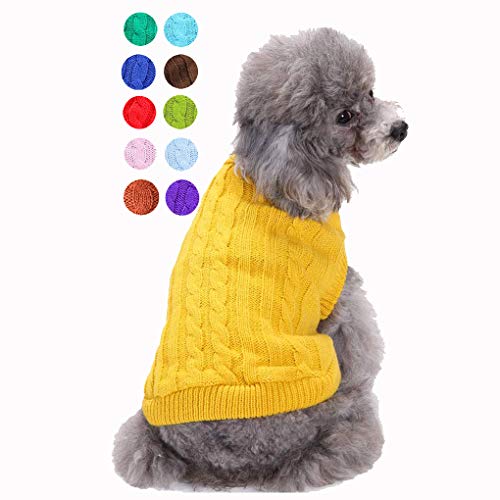 Bwealthest Small Dog Sweater - Warm Puppy Sweater, Cute Knitted Classic Dog Coat, Doggie Unisex Sweater Clothes, Pet Dog Sweatshirt Apparel-Suitable for 1.5lb - 18lb (Medium, Yellow)