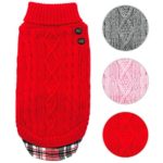 kyeese Small Dog Sweaters with Leash Hole Gingham Patchwork Red Dog Sweater