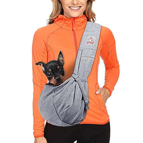 MRELEC Small Cat Pet-Dog-Carrier-Sling-Backpack Front Pack Purse Puppy Shoulder Bag Snuggle Dog Travel Pouch Outdoor Riding Tote for Men Girl (Gray)