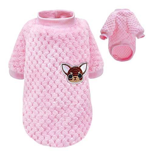 PET ARTIST Cute Winter Small Dog Sweaters Puppy Clothes, Soft Warm Dog Pajamas Coats Fit Small Dogs Pet Cats Chihuahua Poodles Yorkies Pugs, Pink(Chest:13.5'',Back Length:9.5'')