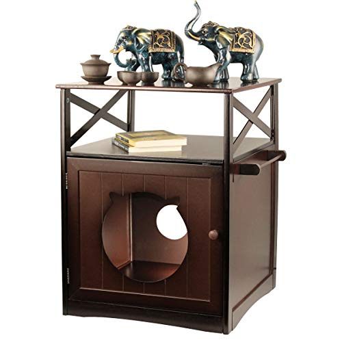 Wicwis 25"H Wooden Cat House, Cat Washroom Night Stand