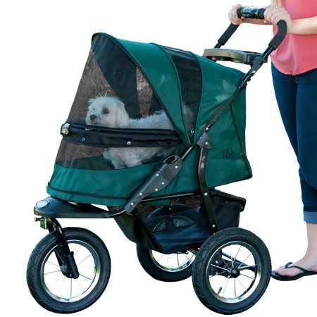 Pet Gear No-Zip Jogger Pet Stroller for Cats/Dogs, Zipperless Entry, Easy One-Hand Fold, Air Tires, Cup Holder + Storage Basket, Forest Green