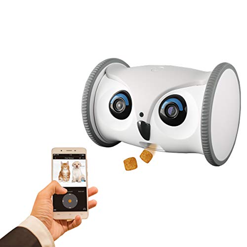 SKYMEE Owl Robot: Mobile Full HD Pet Camera with Treat Dispenser, Interactive Toy for Dogs and Cats, Romote Control via App