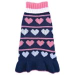 Jecikelon Pet Dog Long Sweaters Dress Knitwear Turtleneck Pullover Warm Winter Puppy Sweater Long Dresses (Navy Heart, Small)