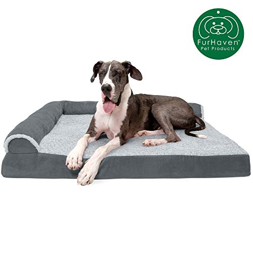 Furhaven Pet Dog Bed | Deluxe Orthopedic Two-Tone Plush Faux Fur & Suede