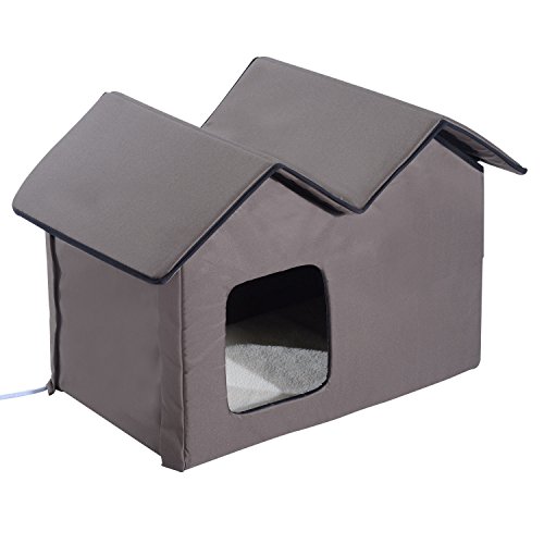 PawHut Double Heated Portable Indoor Cat Shelter House