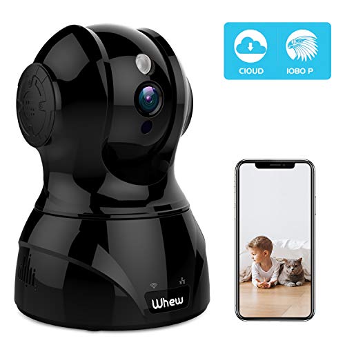 1080P WiFi Camera Indoor, Whew Wireless Home Security Camera Baby Monitor Pet Camera with Night Vision, 2-Way Audio, Motion Detection, Cloud Storage, Work with Alexa, Black
