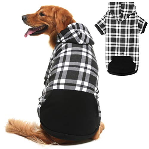 BINGPET Plaid Dog Hoodie Dog Fleece Sweater with Hat Pet Winter Clothes