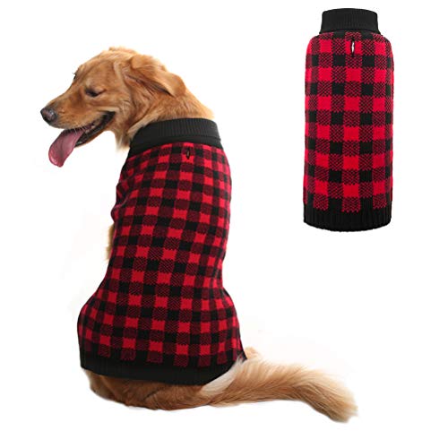 PUPTECK Dog Sweater Plaid Pet Cat Winter Knitwear Warm Clothes Red Medium