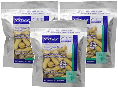 Virbac 3 Pack of C.E.T. Enzymatic Oral Hygiene Chews for Cats, Fish Flavor