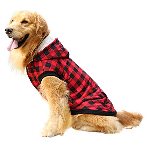 ASENKU Dog Winter Coat Thicker Fleece Dog Hoodie Jacket British Plaid Pet