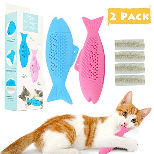 gelugee Catnip Toys Natural Rubber, Interactive Cat Fish Shape Toothbrush