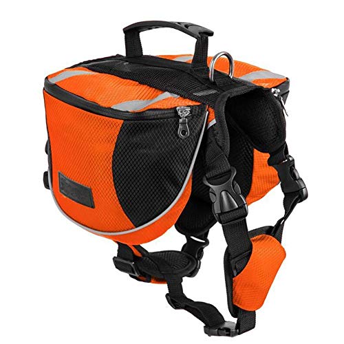 Lifeunion Polyester Dog Saddlebags Pack Hound Travel Camping Hiking Backpack Saddle Bag for Small Medium Large Dogs(Orange,L)