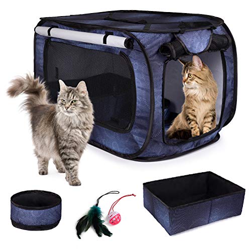 CheeringPet, Cat Travel Cage: Portable Pop Up Pet Crate with Collapsible Litter Box