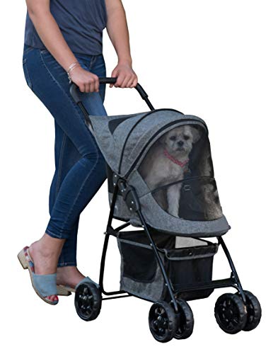 Pet Gear Happy Trails Pet Stroller for Cats/Dogs, Easy One-Hand Fold with Removable Liner, Storage Basket, Mesh Ventilation