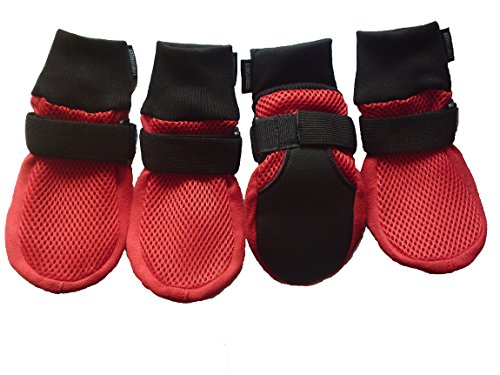 LONSUNEER Dog Boots Breathable and Protect Paws with Soft Nonslip Soles Red Color Size M L XL (Large - Inner Sole Width 2.83 Inch)