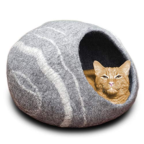MEOWFIA Premium Cat Bed Cave (Large) - Eco Friendly 100% Merino Wool Bed