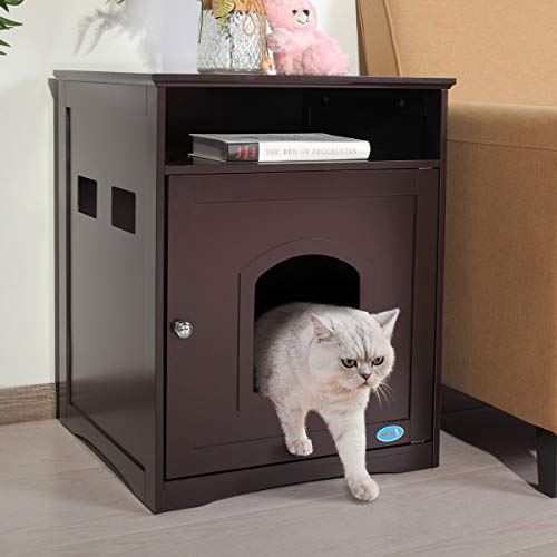 COZIWOW Pet Cat Washroom House Side Table, Litter Box Cover