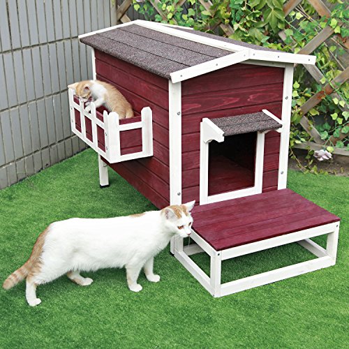 Petsfit Large Weatherproof Outdoor Cat House with Flowerpot