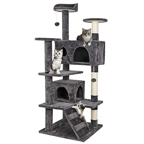 ZENY 53'' Cat Tree with Sisal-Covered Scratching Posts and 2 Plush Rooms