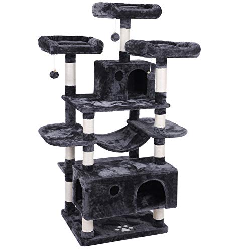 BEWISHOME Large Cat Tree Condo with Sisal Scratching Posts Perches Houses