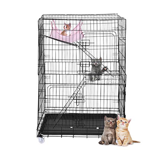C-Easy Large 3 Tier Cat Cage Playpen Box Crate Kennel, Black Metal Cat