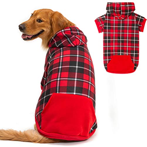 BINGPET Plaid Dog Hoodie Dog Fleece Sweater with Hat Pet Winter Clothes Warm Sweater Coat for Small Medium Large Dogs