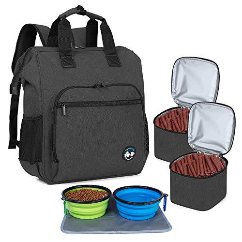 Teamoy Dog Travel Backpack, Pet Supplies Bag Tote with 2 Silicone Collapsible Bowls, 2 Food Carrier, 1 Water-Resistant Placemat, Black