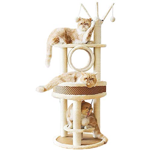 Multi-Level Cat Tree Tough Rattan Cat Tower for Activity with Big Cat Nest