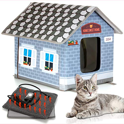 PETYELLA Heated cat Houses for Outdoor Cats in Winter - Heated Outdoor cat
