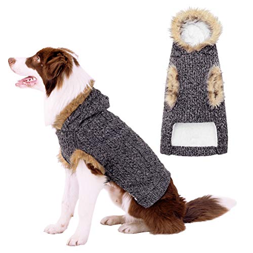 BINGPET Dog Hooded Sweater Winter Fleece Knitwear Dog Classic Cable