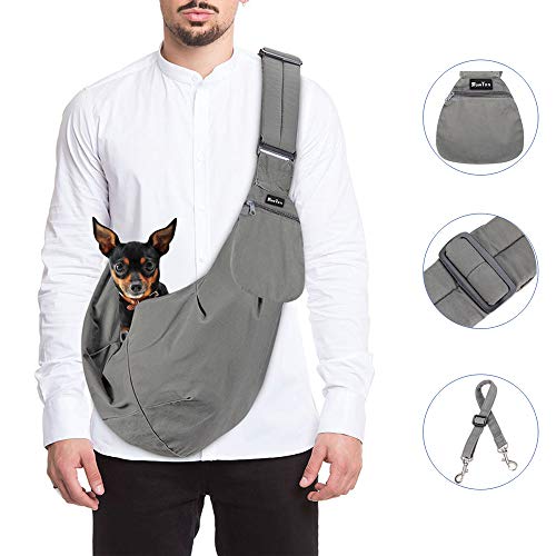 SlowTon Pet Carrier, Hand Free Sling Adjustable Padded Strap Tote Bag Breathable Cotton Shoulder Bag Front Pocket Safety Belt Carrying Small Dog Cat Puppy Up to 13 lbs Machine Washable (Grey)