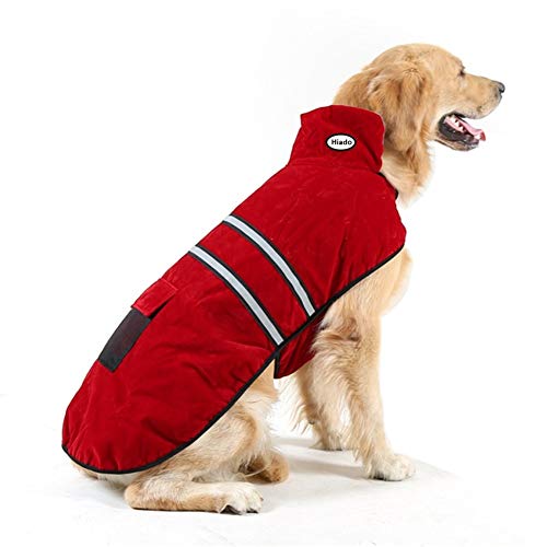 Hiado Dog Coat with Harness Hole and Reflective Strip for Winter Cold Weather Red