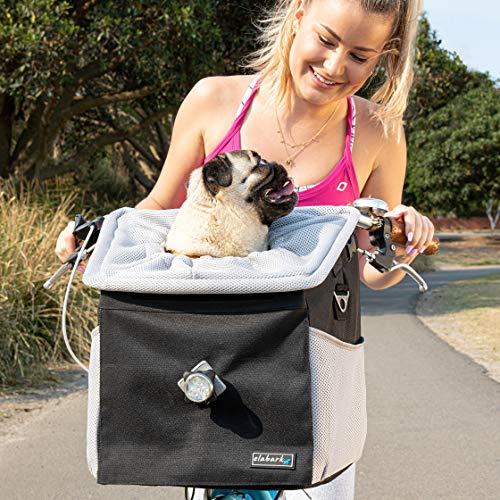 elabark 4 in 1 Dog Carrier/Dog Bike Basket with Large Side Pockets, Ride Safely at Night with Our Bike Light Attachment