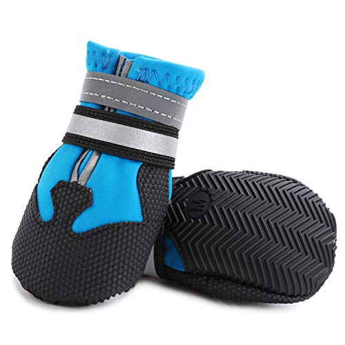 Ulandago Winter Dog Boots Neoprene Nonslip Rubber Sole for Snow Blue