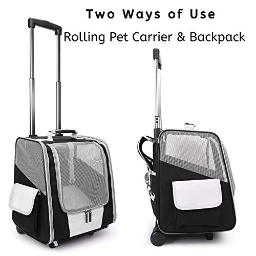 Lollimeow Pet Rolling Carrier, Dog Backpack with Wheels,Cats,Puppies Travel Bag