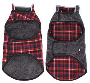 WEONE Dog Coat Plaid Fleece Warm Christmas Clothes,Reflective Reversible