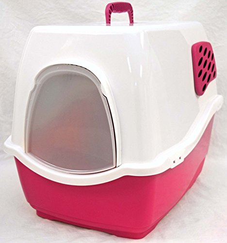 Marchioro Bill 1F Covered Cat Litter Pan Box w/Filter Pink Kitty pet