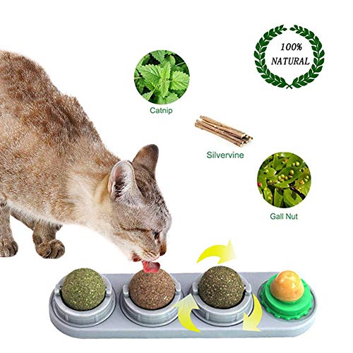 PeSandy Catnip Wall Ball, Rotatable Cat Snack Ball Toy Contains Catnip/Sugar 