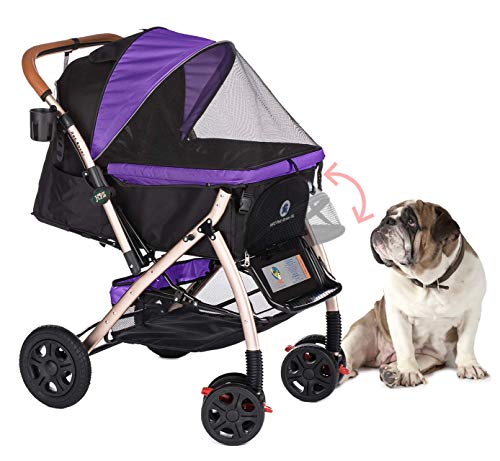 HPZ Pet Rover XL Extra-Long Premium Heavy Duty Dog/Cat/Pet Stroller Travel Carriage with Convertible Compartment/Zipperless Entry/Pump-Free Rubber Tires for Small, Medium, Large Pets (Purple)