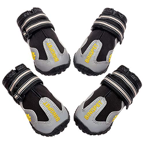 BINGPET Dog Boots Waterproof Reflective Pet Shoes for Medium to Large Dogs