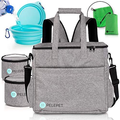 PELEPET Travel Bag for Dogs - Small, Medium & Large Dogs. 3 in 1 Styles:Weekender Backpack, Crossover, Handheld - Bonus: 2 Silicone Collapsible Food Bowls, 2 Food Containers, Waterproof Picnic Blanket