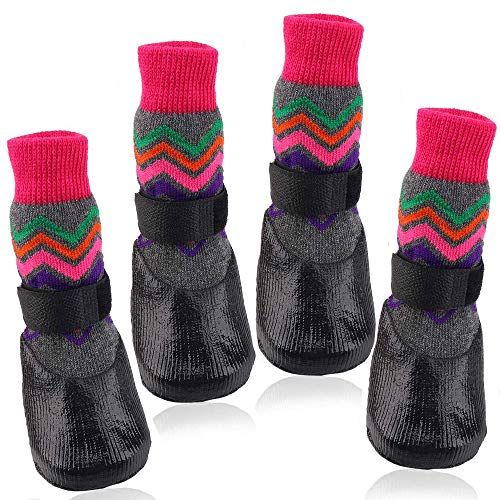 Riccioofy Dog Socks,Dog Paw Protectors with Straps Traction Control Anti-Slip