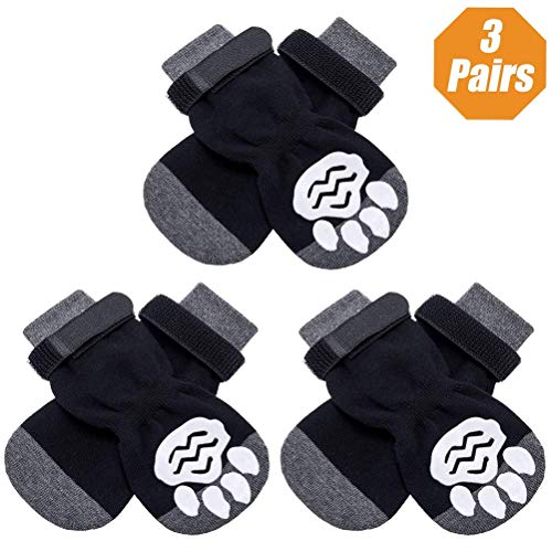 KOOLTAIL Anti-Slip Dog Socks with Strap 3 Pairs - Non Skid Knit Dogs Boot