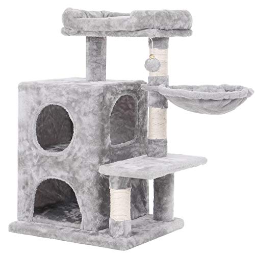 Cat Tree Tower - Premium Quality Multi-Level Kitty Mansion, Light Gray
