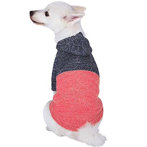 Blueberry Pet Winter Symphony Marled Color-Block Knitted Unisex Designer Hooded Dog Sweater, Back Length 10", Pack of 1 Clothes for Dogs