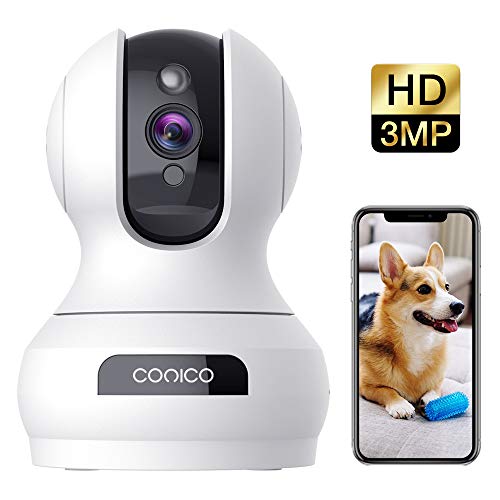 Wireless Security Camera 1536P Pet Camera, CONICO 3MP Dog Cam Baby Monitor 360° Viewing 8X Zoom, 2-Way Audio, Surveillance Camera with Motion Sound Alerts Night Vision Cloud Storage Works with Alexa