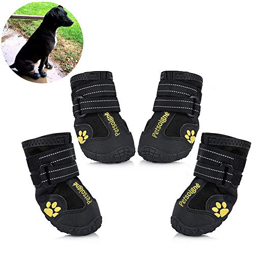 Petsoigné Dog Shoes Waterproof Dog Boots Anti-Skid with Reflective Strap Pet